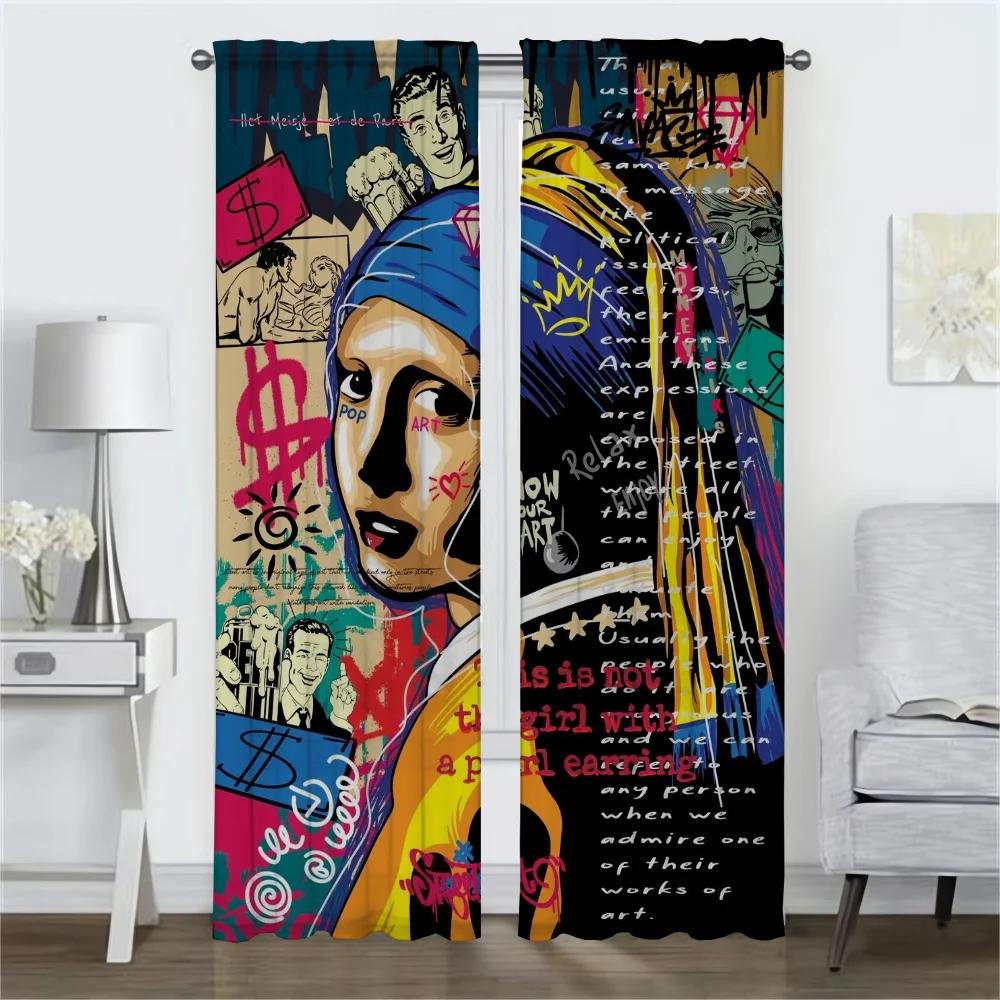 Anti-mosquito Curtains for Living Room Curtain Hip Hop Personality Kitchen Curtains 2 Pieces Tulle for Bedroom Shades Partition