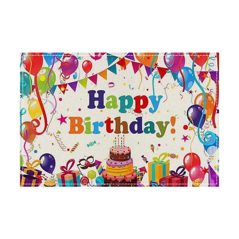 1PC New Birthday Theme Placemats Linen Happy Cake Balloon Printed Insulation Mats Home Dining Room Decorative Table Mats