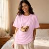 Solid Color T-shirt Women Pet Pouch T-Shirt, Dog Cat Carrier Short Sleeve Shirt for Hands Free Carrying Clothing Summer, Loose Casual Crew Neck