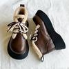 Fashion Round Toe Lace-up Chunky Snow Boots for Women Leather Plush Booties Comfortable and Elegant Footwear Autumn Winter Woman Shoes