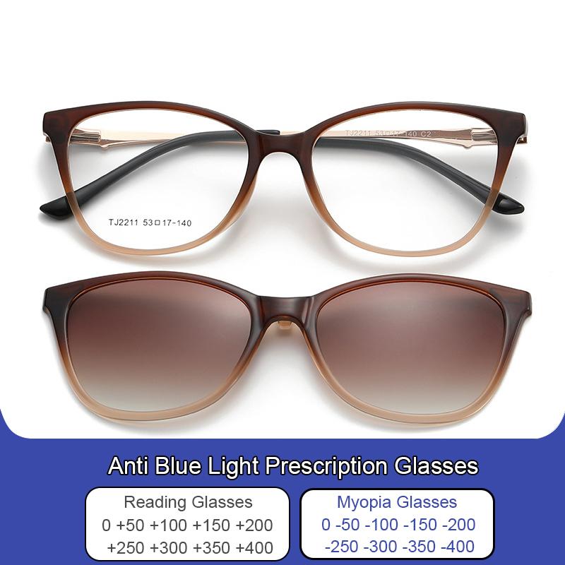 Bai Fen Bai Electronic 3C Women's Black Magnetic Clip On Cat Eye Polarized Sunglasses Customizable Optical Myopia/Reading Prescription Glasses Cm