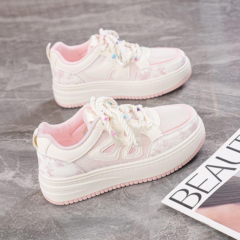 Damenschuhe 2026 Frühling Herbst Neu Atmungsaktives Mesh Rutschfeste Plateau-Sneaker Bequeme Absatzhöhenerhöhung Schnürung Freizeit-Schuhe