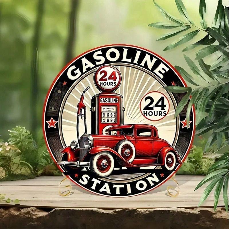 Retro Round Tin Sign Gas Station Garage Bar Decor 20cm