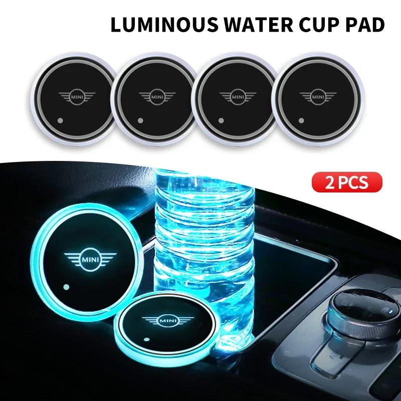1/2Pcs Luminous Car Coaster Water Cup Holder Pad Anti-slip Mat For BMW MINI WORKS One Cooper JCW R60 R59 R58 R57 R56 R55 F55