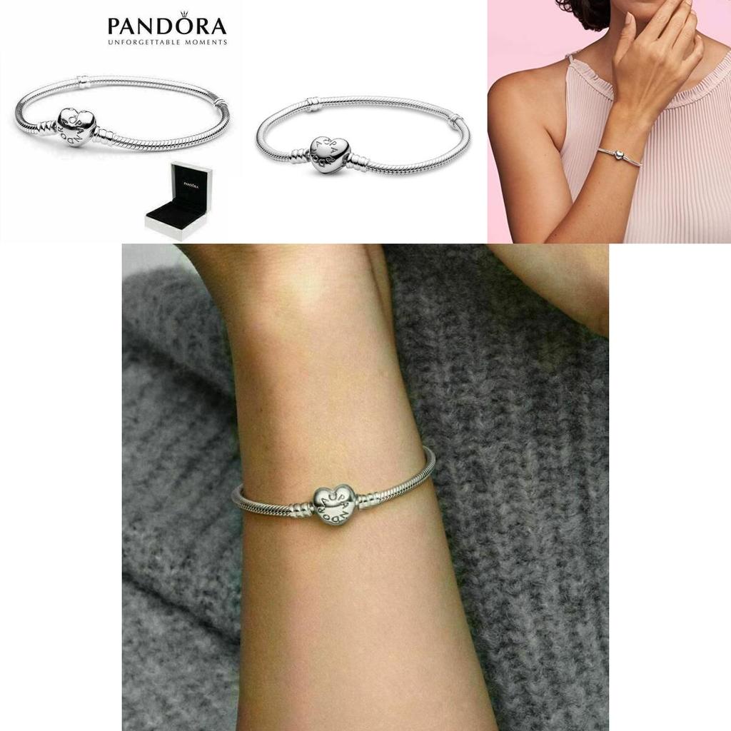 Stylish And Romantic Pandora Heart Clasp Charm Bracelet With Snake Chain And Box