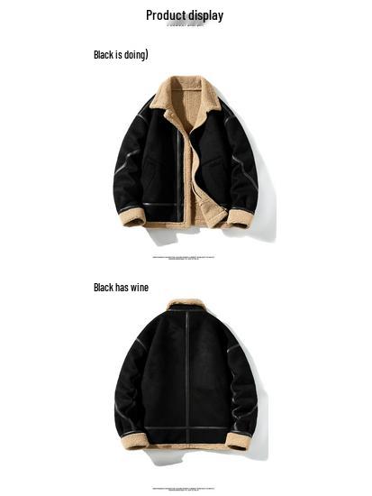 Men's Winter Suede Leather Jacket: Loose Fit, Turn-Down Collar, Fleece Lined, Thickened Leather Fur, Streetwear Outerwear.