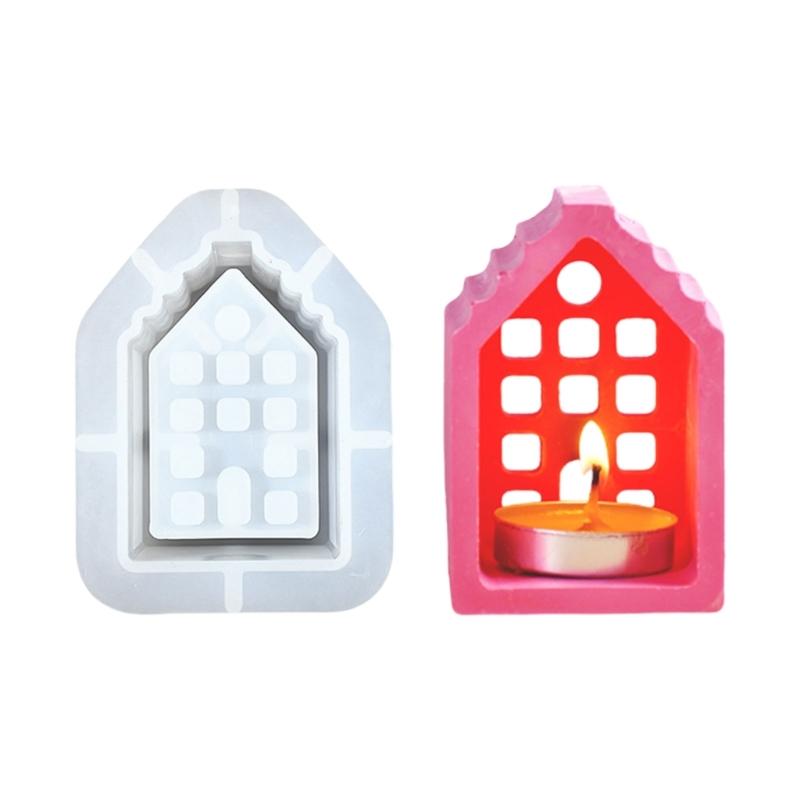 3D Candlestick Silicone Mold Hollow Out House Candle Base Mold Gypsum Candle Holder Epoxy Mould Home Decorations Mould
