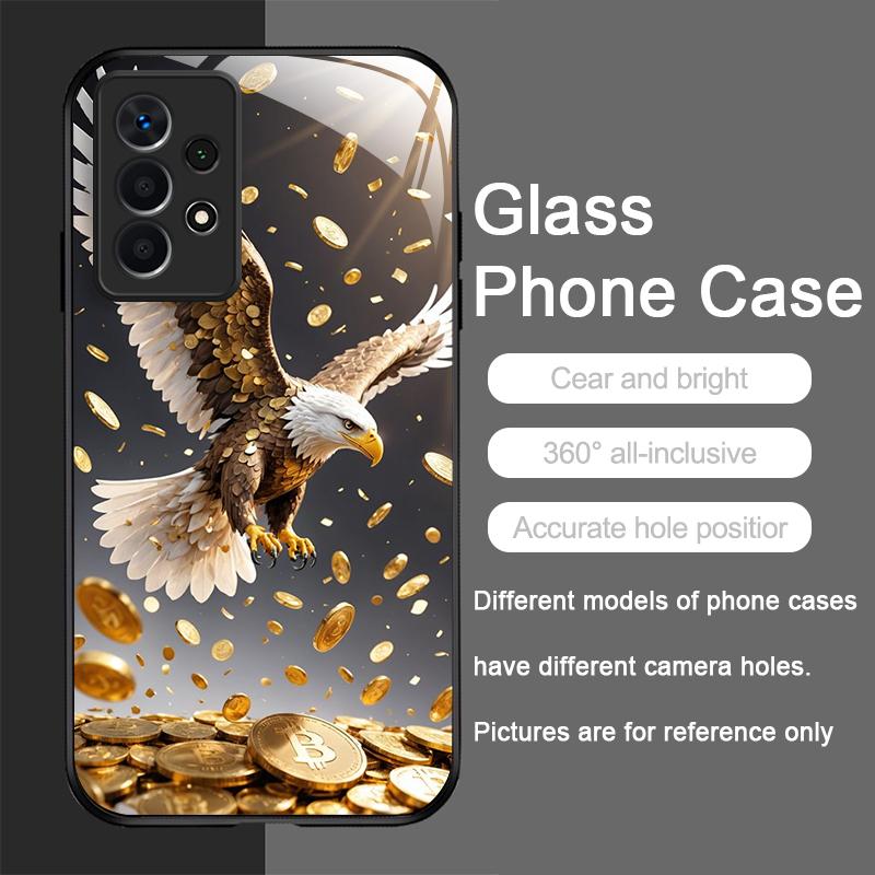 Stylish Eagle Golden Diamond Pattern Tempered Glass Phone Case for Samsung Galaxy S25 Ultra S24 S23 Plus S22+ S21 S20 FE Covers