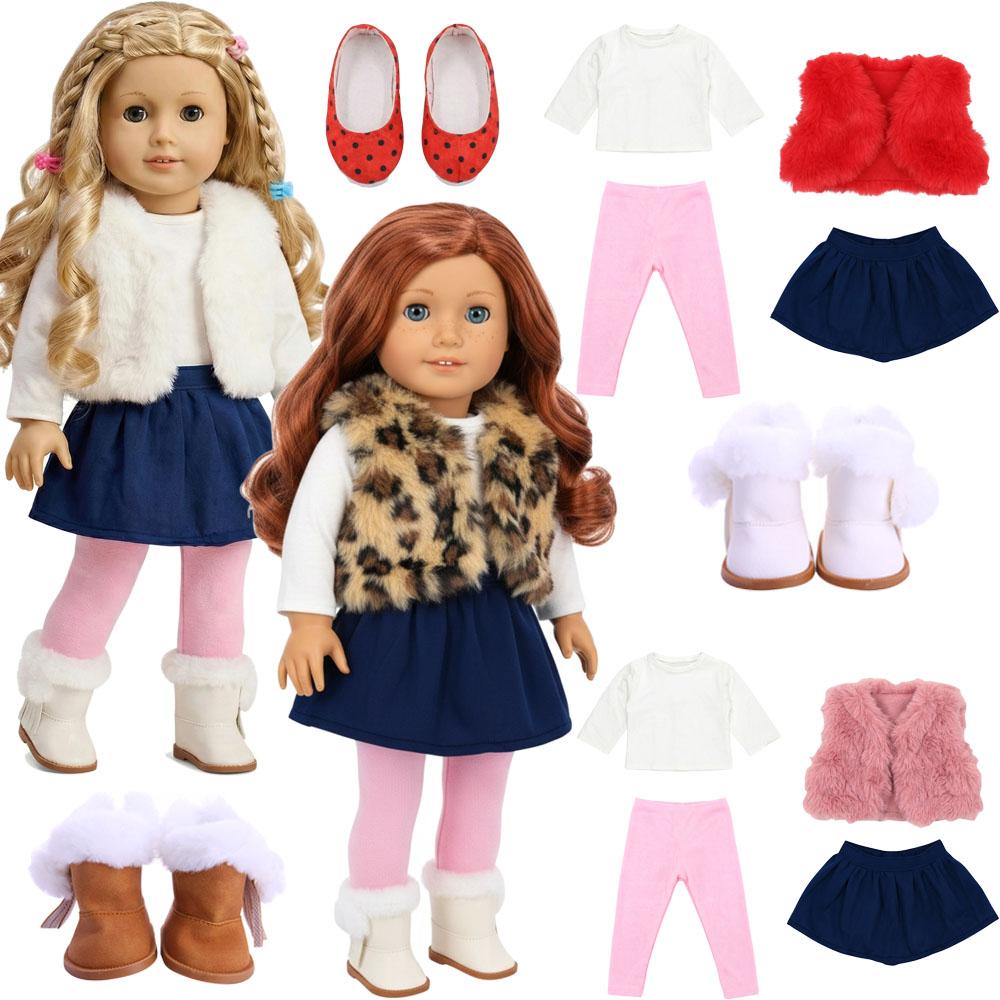 4Pcs Doll Clothes Skirts Vests Boots,Cute Daily Autumn/Winter Set For 43CM Baby Doll&18Inch American Doll Accessories,Girl Toys