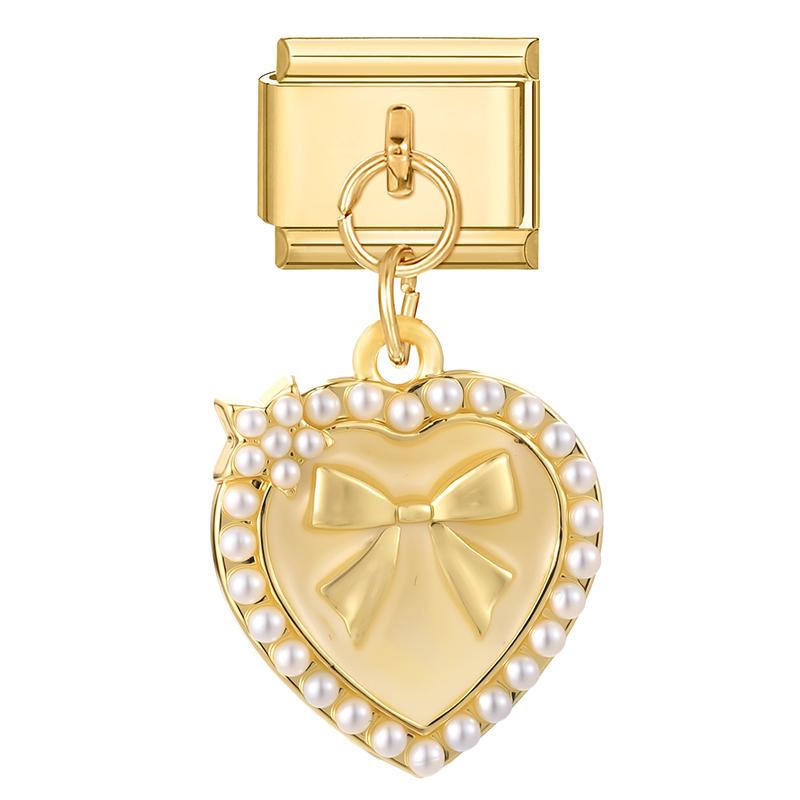 Zircon Star Moon Bow Knot Heart Gold Color Pendant Italian Charm Links Fit 9mm Stainless Steel Bracelet DIY Making for Men Women