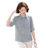 Elegant Anti-Aging Chinese Style Summer T-Shirt, Seven-Point Sleeve for Middle-Aged and Elderly Women
