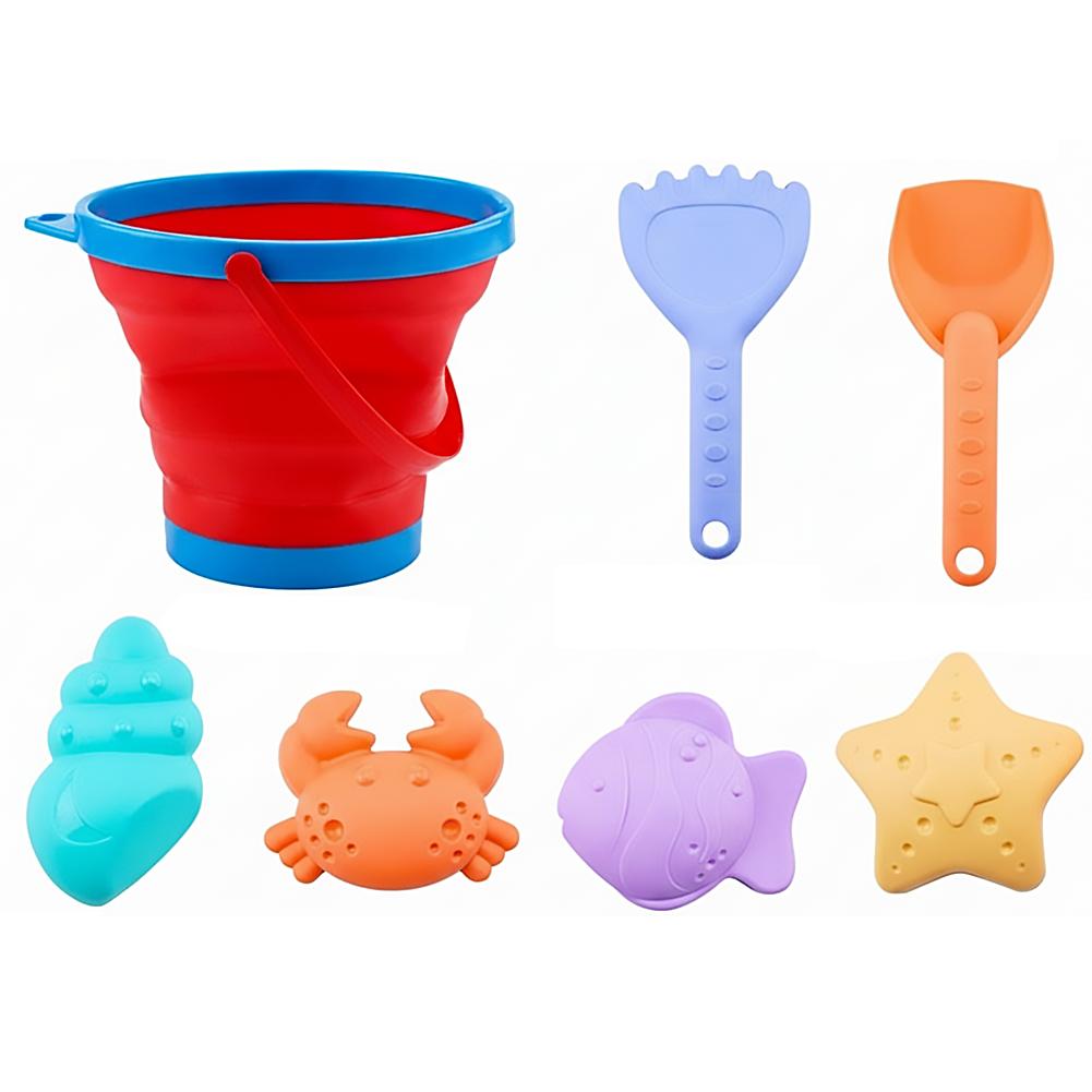 Foldable Sand Bucket & Shovel Set For Kids, Portable Silicone Folding Pail, Summer Outdoor Beach Play Toys For Travel & Camping
