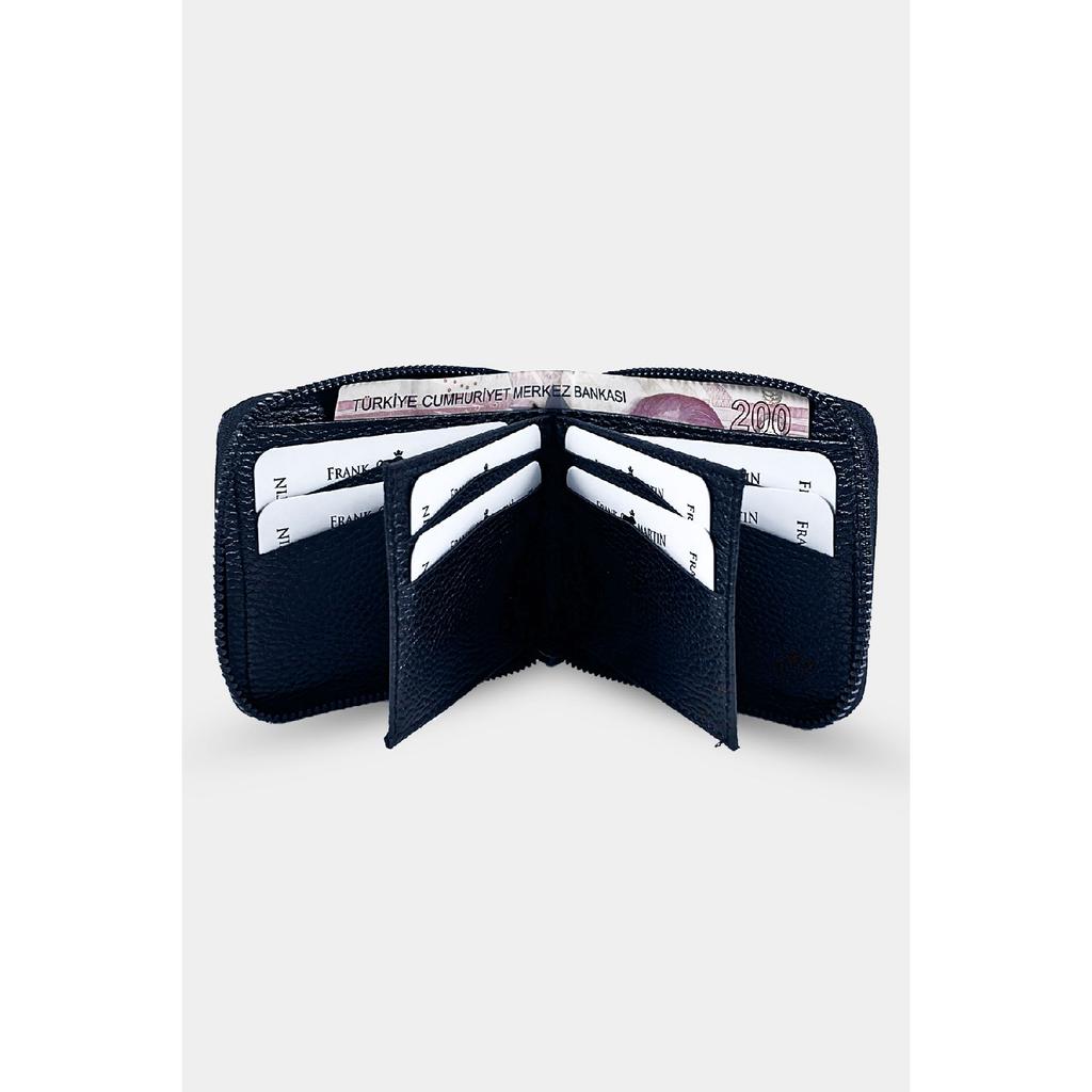 Stilvolles schwarzes Kartenetui aus Leder mit originellem Geldfach mit Reißverschluss und Geschenkbox