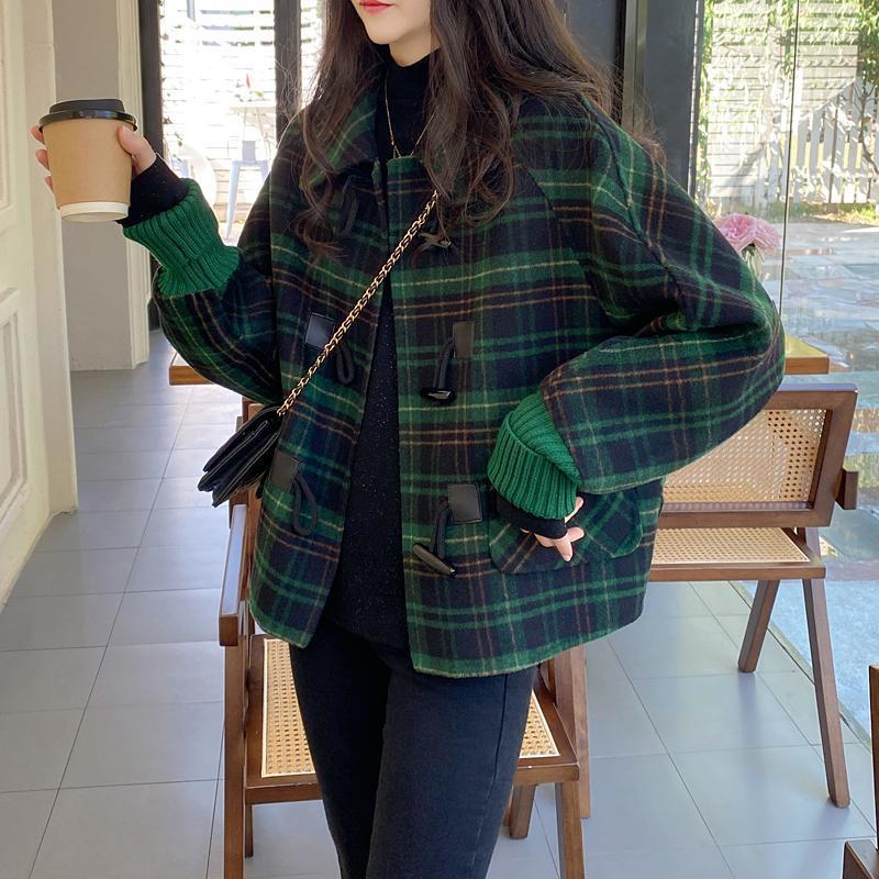 

Женская мода, повседневные клетчатые принты, осенне-зимние куртки и пальто-поло с длинными рукавами и воротником L темно-зеленого