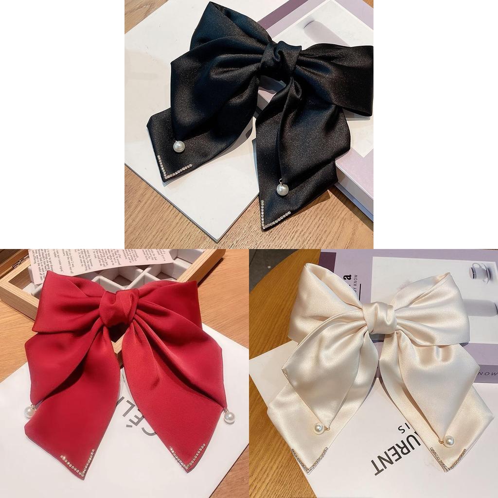 Butterfly Bow Hair Clip Spring Clamp With Pearl Accents For Women And Girls