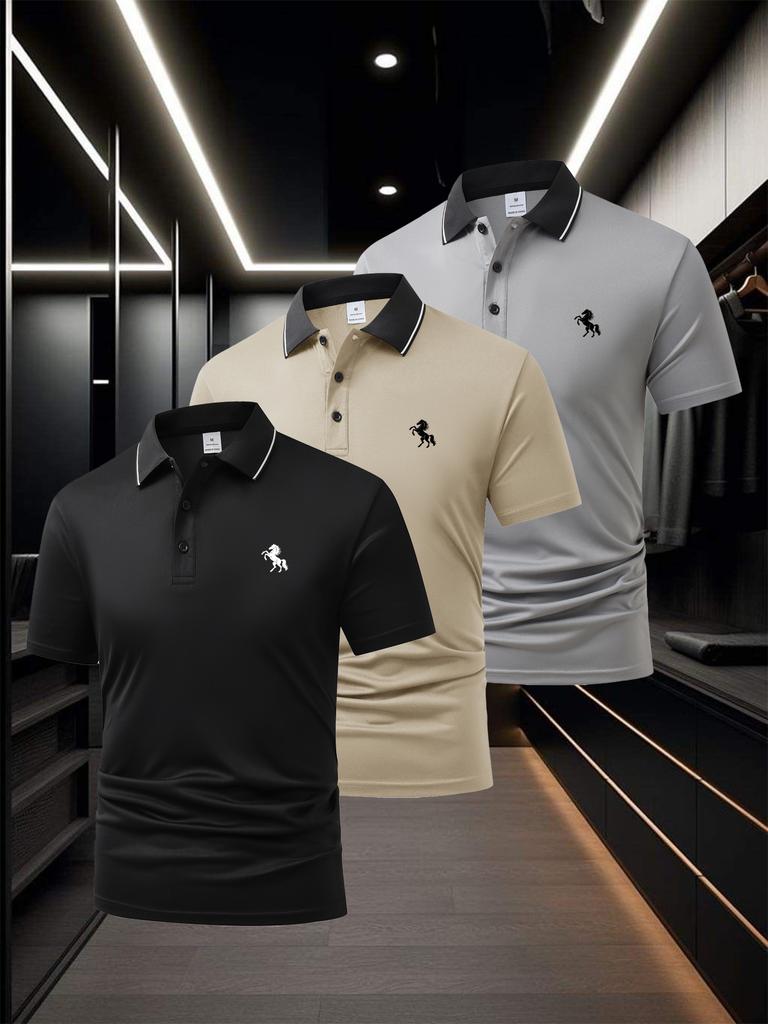 Men's Piped Trim Short Sleeve Polo Shirt, Casual Travel Sightseeing Tops, Regular Fit for Vacation Trip Outdoor Walk Errands Commute Leisure Wear