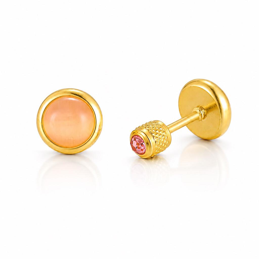 Birthstone Stud Earring for Women,18k Gold Plated Stainless Steel Cat Eye Stone Flat Back, Dainty Everyday Jewelry