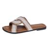 Summer new casual square head color matching cross flat bottom beach retro fashion large size cool slippers women