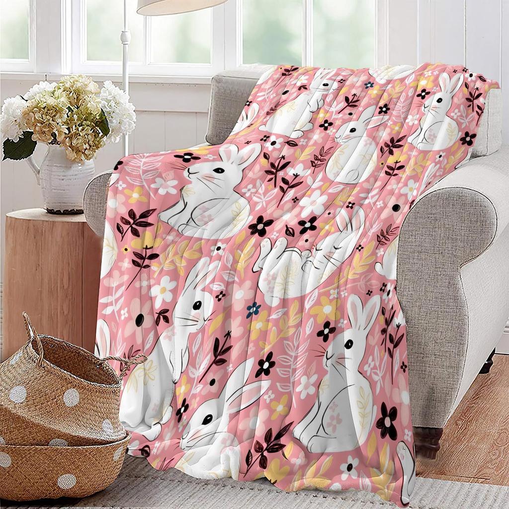 Cute Rabbit Blanket Cartoon Animal Pattern Portable Soft Blanket Sofa Bedroom Flannel Blanket