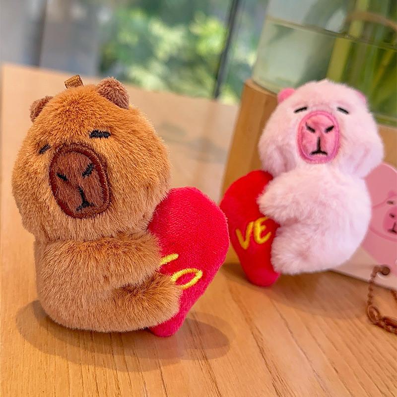 Loveable Capybara Plush Keychain Cute Cartoon Heart Key Tag Magnetic Closure Kid
