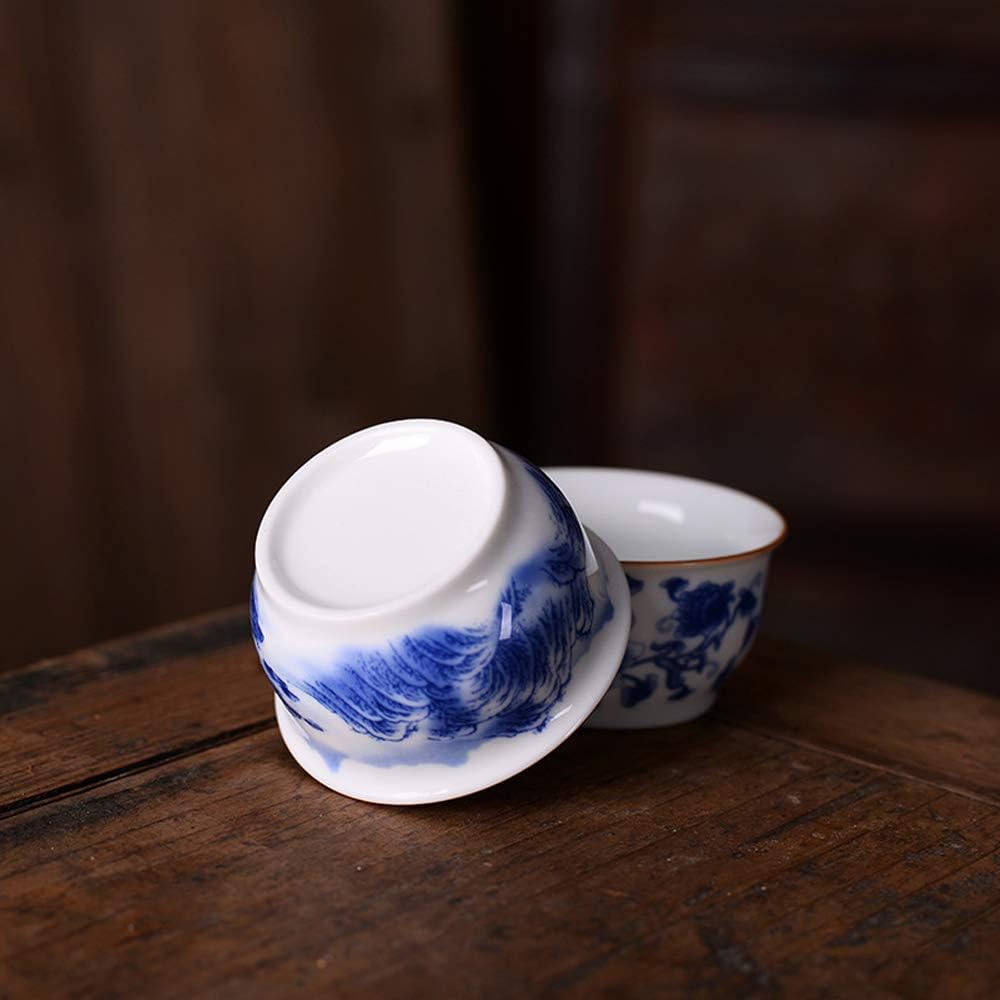 Chinese Handmade Kungfu Tea Cup 60 ml,Bone China Blue and White Tea Cups Set of 3,Ceramic Tea Mugs Without Handles,Best Gift
