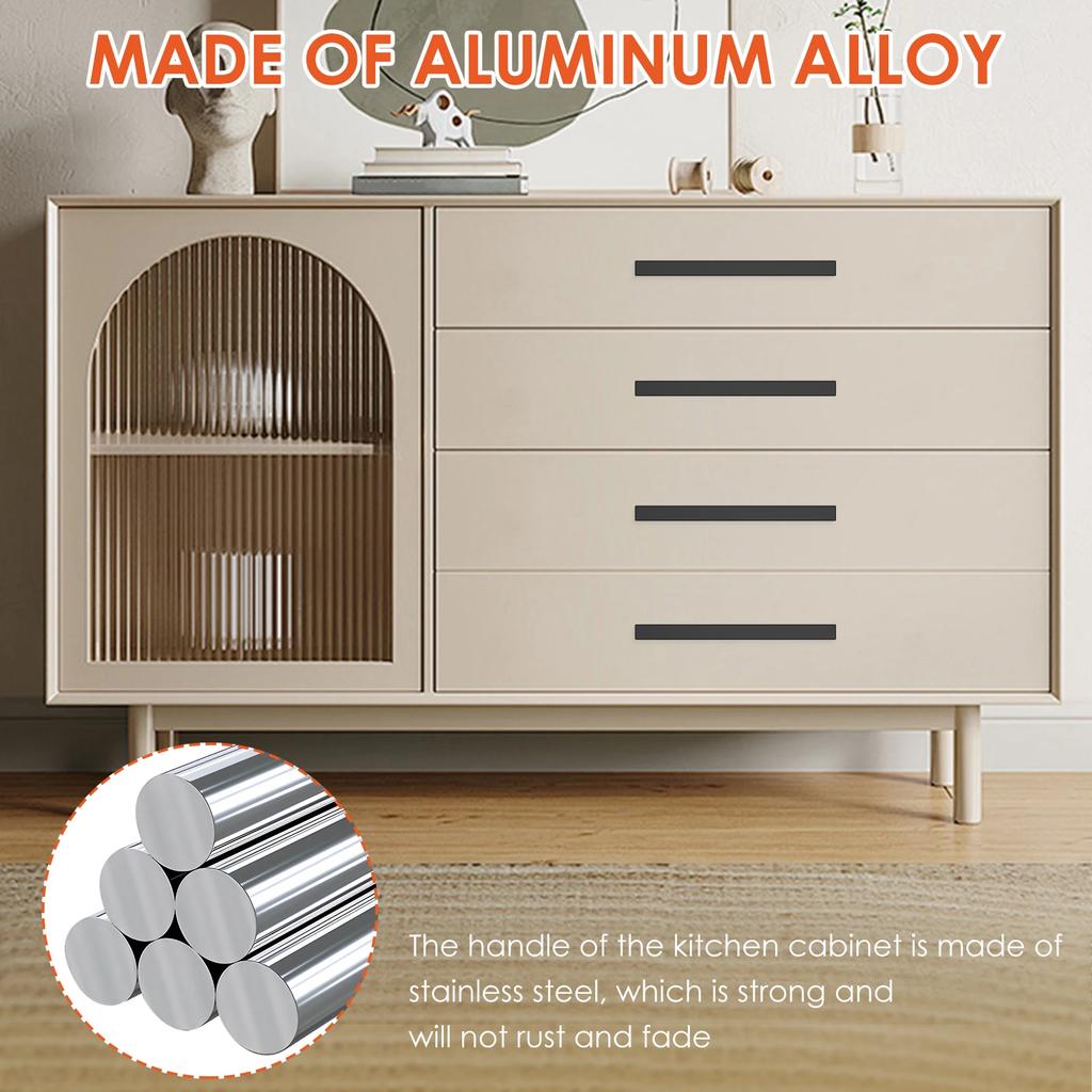10Pcs Stainless Steel Cabinet Handle Black Modern Square Bar Drawer Handle With 160mm Hole Spacing for Kitchen Bedroom Bathroom