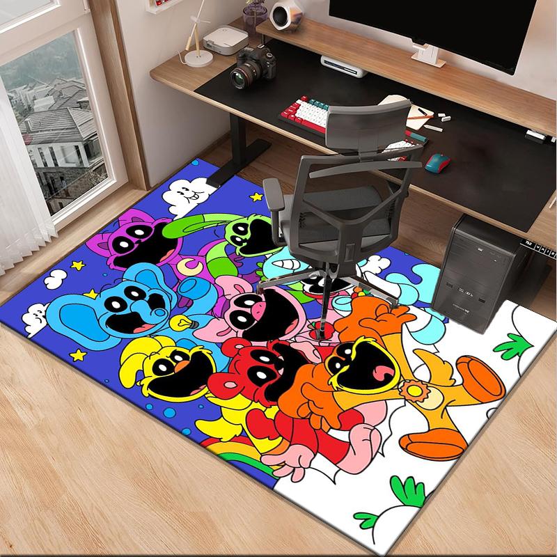 Happy smiling Cartoon Characters Office Rug Chair Mat, Game Carpet, Suitable for Front Door, Bedroom, Living Room, Desk, Holiday Gift
