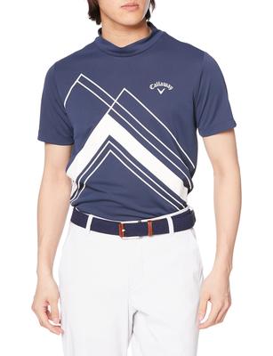 Men's Short Sleeve Mock Neck Shirt (Powerline, Moisture-Wicking, Quick-Drying, Antibacterial) / Golf Undershirt / C23134117 1120_Navy L