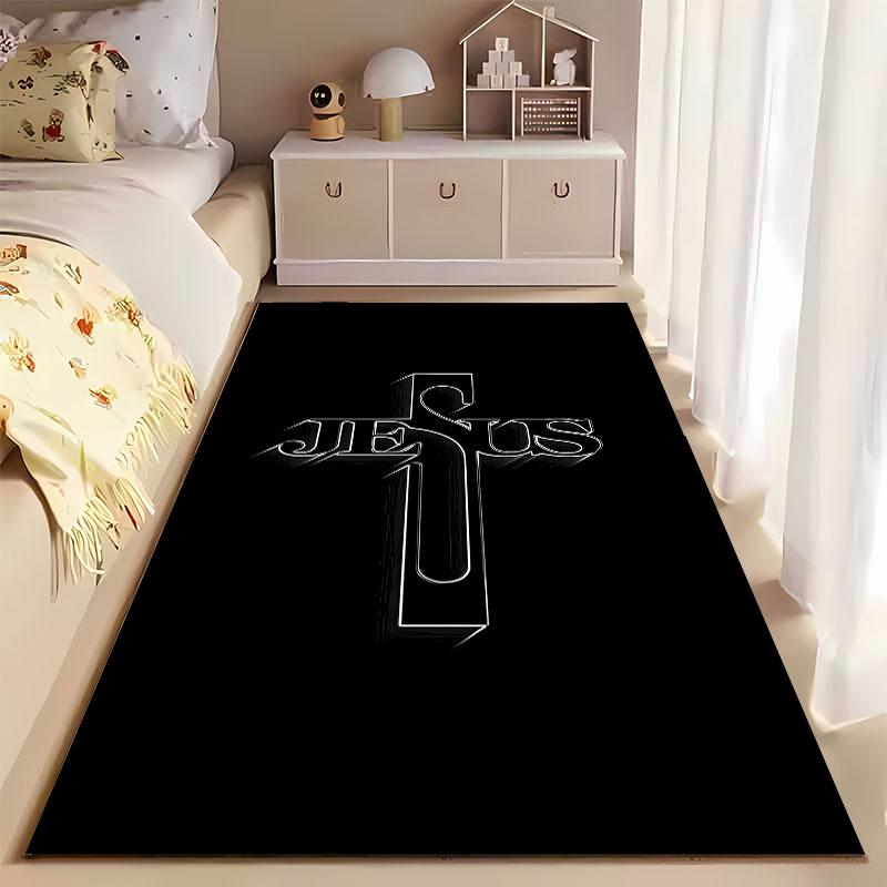 Jesus Cross Design on Black suitable as a non-slip mat for the living room or bedroom sofa