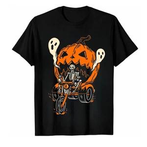 SALE ITEM Biker Skeleton Halloween Shirt | Spooky Pumpkin Motorcycle Rider Tee