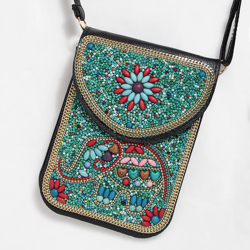 Exquisite Bohemian Style Crossbody Bag with Rice Beads, Shells, and Flowers