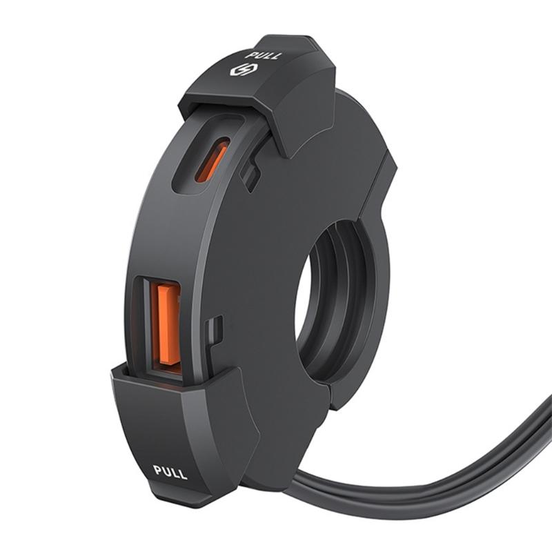 Motorcycle Handlebar Mount Charging Adapter SAE To USB & Type-C Socket for Cellphone Tablet Scooters Power Outlet