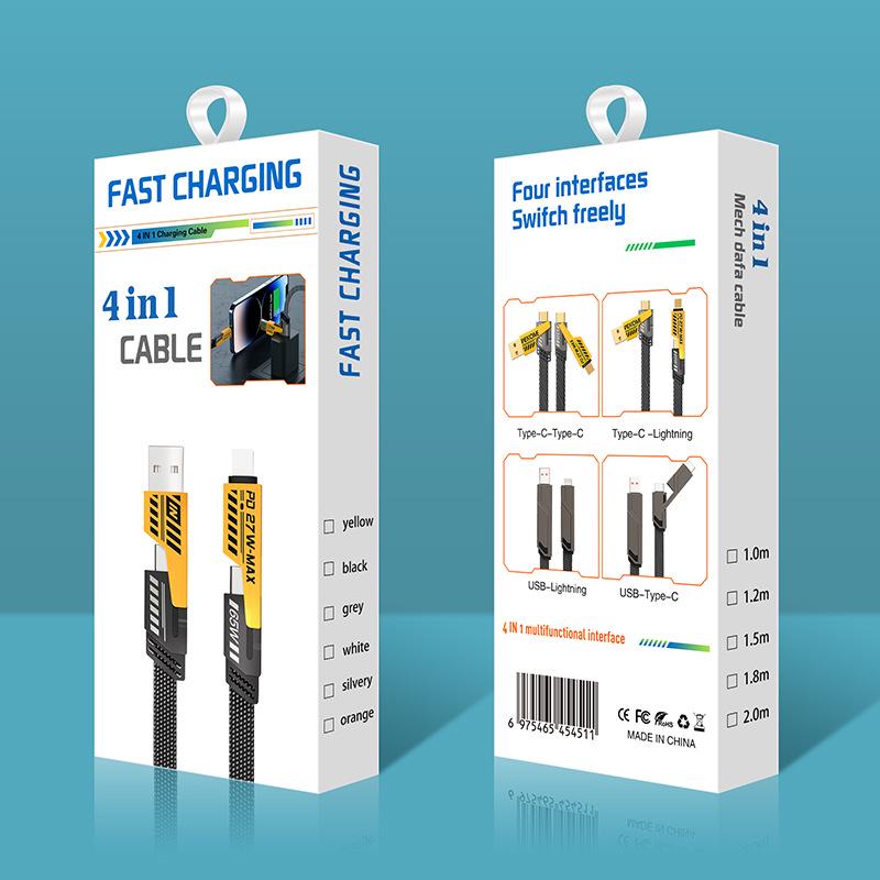 65W Multi-Charging Fast Mecha Cable: 4-in-1 Type-C Compatible with Huawei & Apple Devices