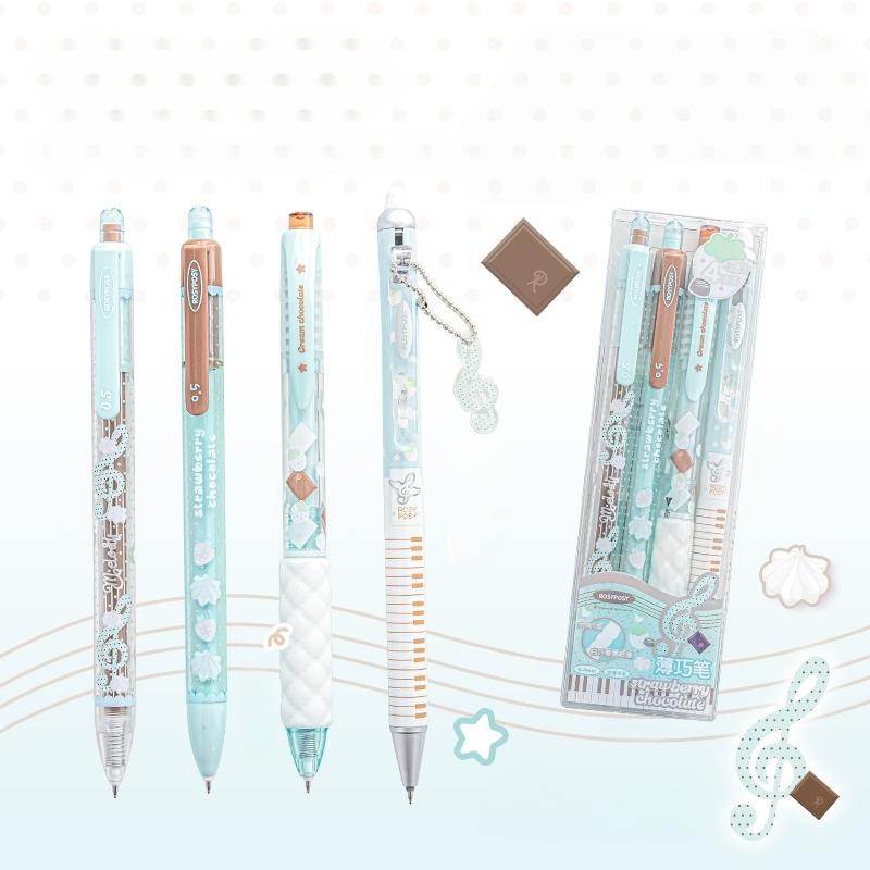 4pcs Strawberry Chocolate Gel Ink Pen Retractable 0.5mm Ballpoint Quick Dry Black Color for Writing Stationery A3203