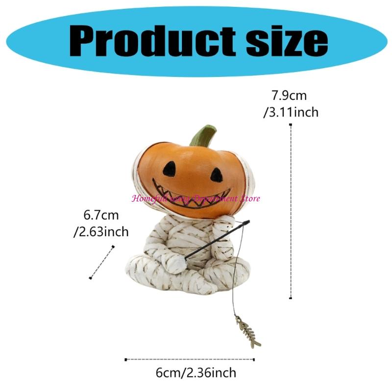Unheimliche Halloween-Fischerei-Kürbis-Harzstatue Handgefertigte Festivaldekoration für Arbeitszimmer