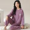 Autumn Winter Waffle Cotton Pajamas for Women Long Sleeves Home Wear Casual Sports Pijamas Round Collar Woman Sleepwear