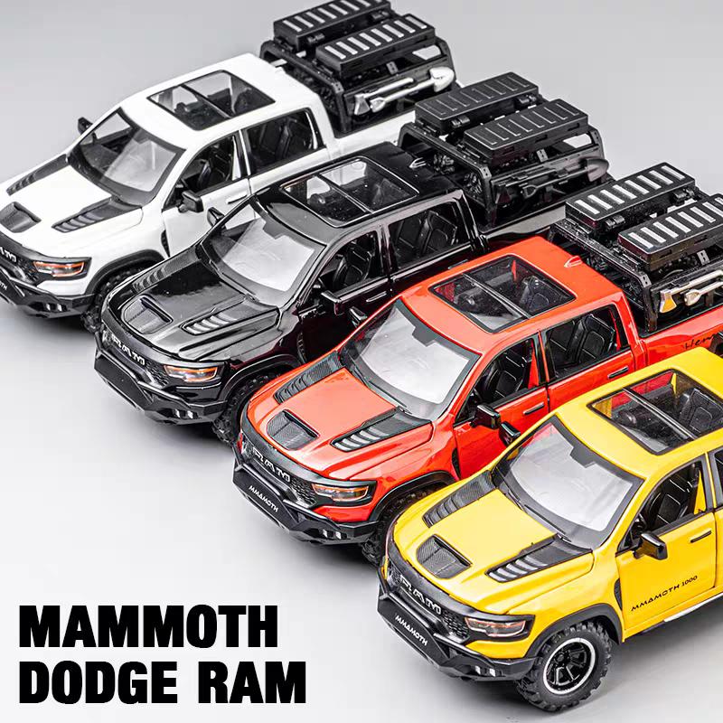 Dodge Hennessey Mammoth 1000 TRX Off-Road Pickup Truck Simulation Diecast & Toy Vehicles Sounds & Light Pull Back Car 1:32 Alloy Model