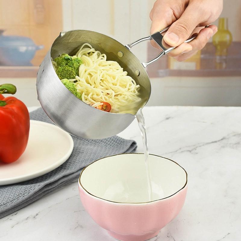 Milk Pan with Two Side Spouts 25.3cm/10-inch Instant Noodle Pan Stainless Steel Pan for Camping Outdoor Large Capacity