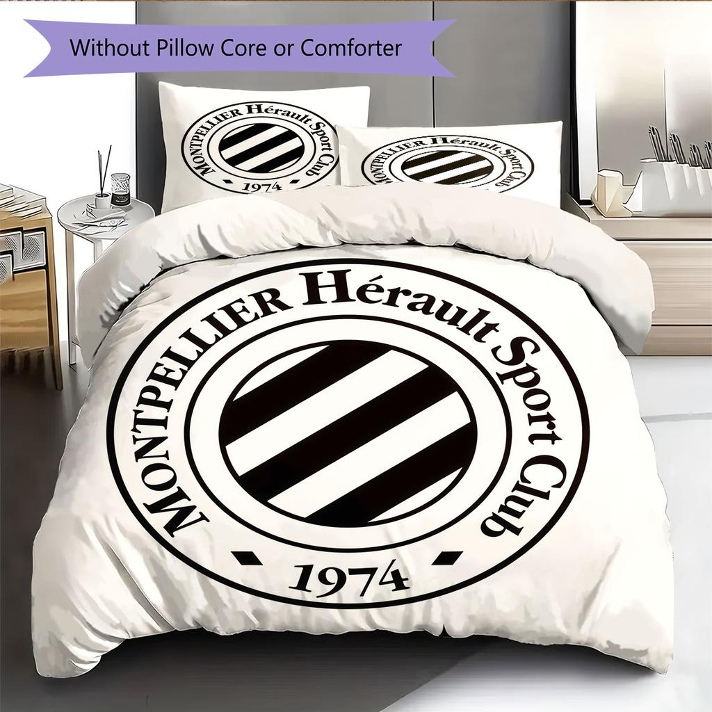 Montpellier HSC Logo Bedding Quilt Set Quilt Cover Pillowcase Home Decoration Birthday Gift (1 * Duvet Cover + 2 * Pillowcase, Without Core)