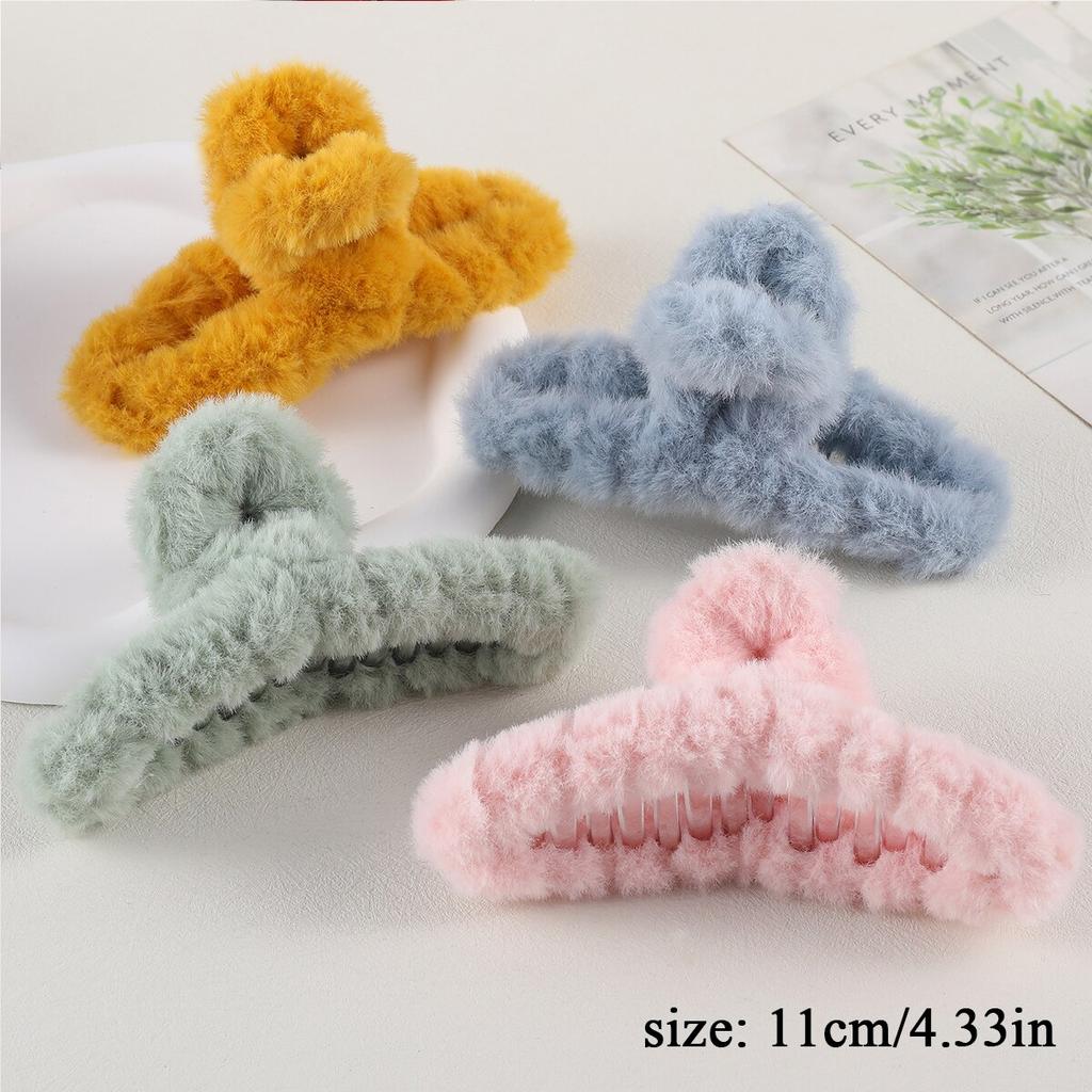4Pcs/Set Plush Hair Claw Elegant Acrylic Hairpins Faux Fur Hair Clip Barrette Crab Headwear for Women Girls Hair Accessories