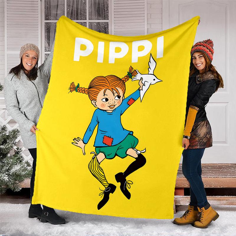 1pc Pippi Longstocking2 Theme Soft Flannel Throw Blanket - Digital Print, Polyester, Cozy for All Seasons, Perfect for Outdoor, and Travel