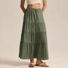 Women's Cotton Skirt High Waist Elastic Lace-up Large Swing Skirt Loose Stitching Long Skirt
