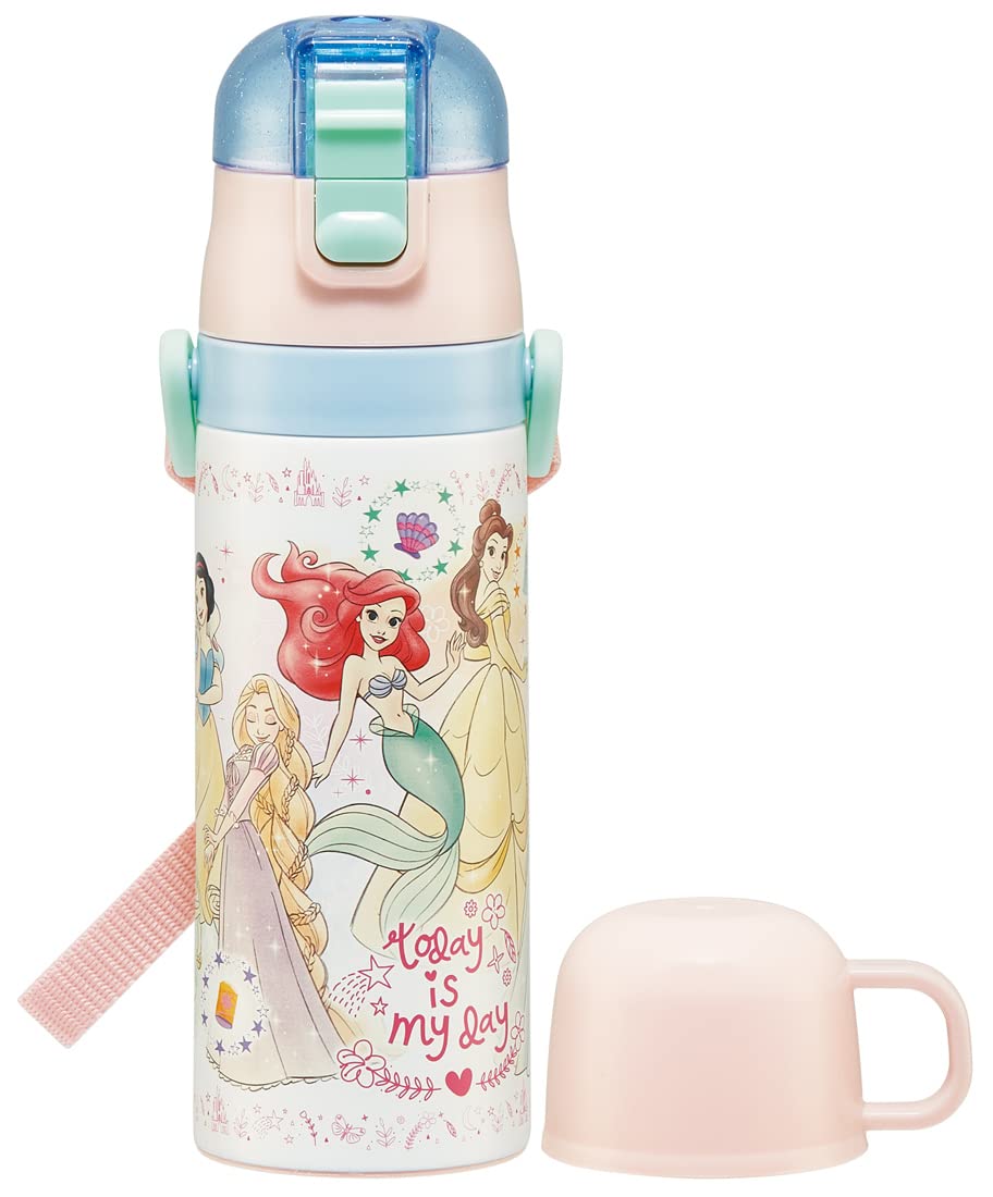 

Skater Children s Water Bottle, 2-Way, 470ml (Direct Drinking) or 430ml (Cup Drinking), Disney Princess Design, Size 23, Girls, Stainless Steel,