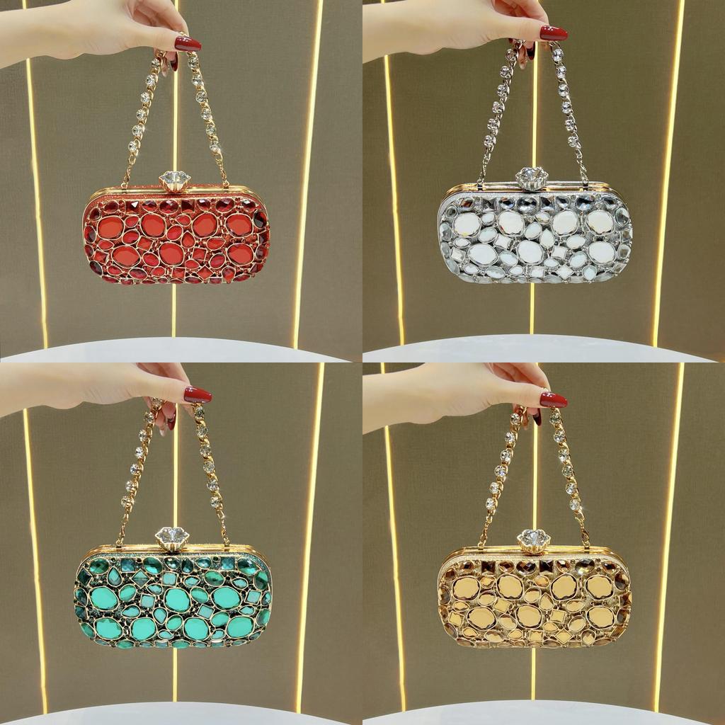 Grenzüberschreitende Damen-Clutch mit Strassverzierungen und Kettenriemen für formelle Anlässe