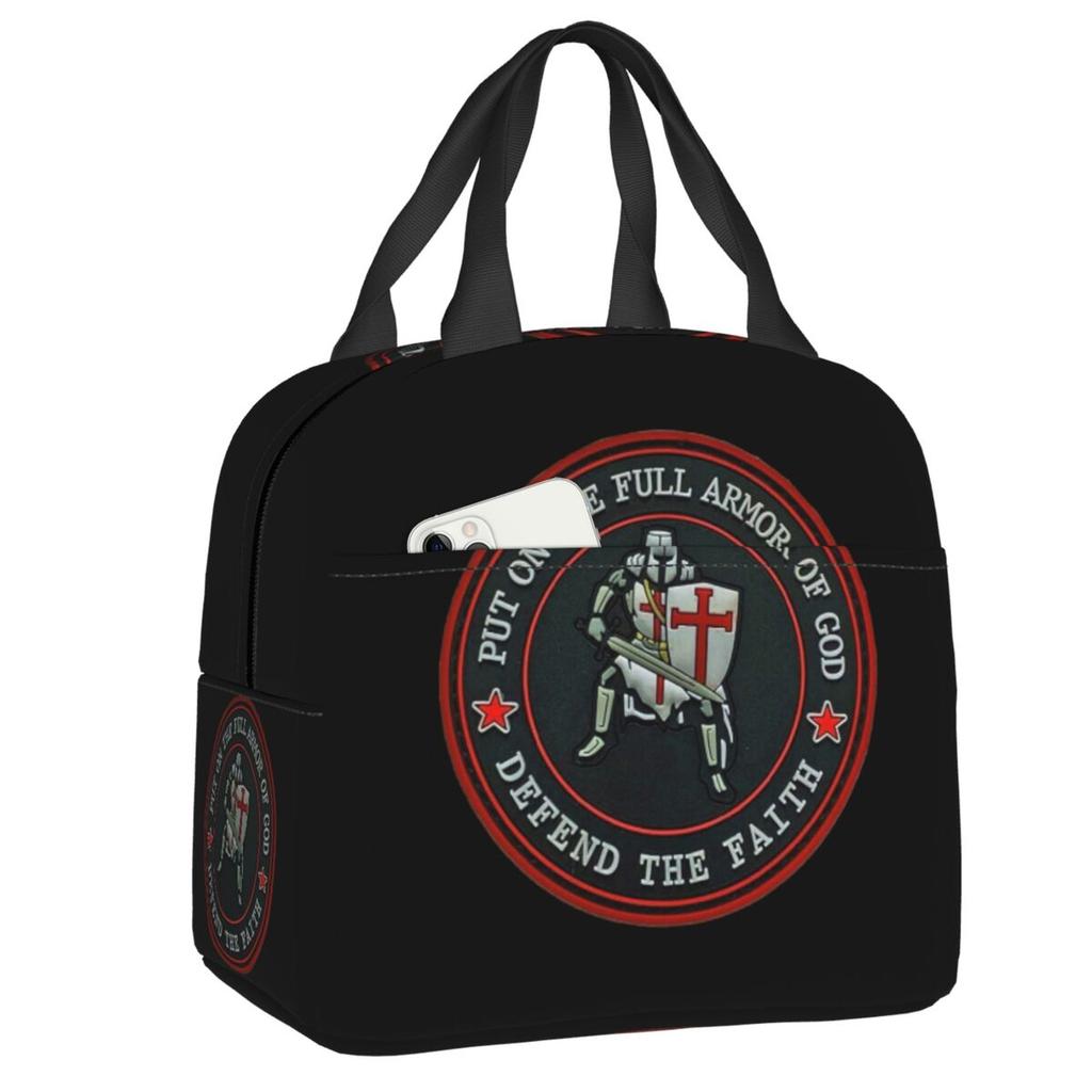 Templar Knight Jerusalem Cross Seal Medieval Warrior Symbol Thermal Insulated Lunch Bag Women Resuable Lunch Tote Food Box