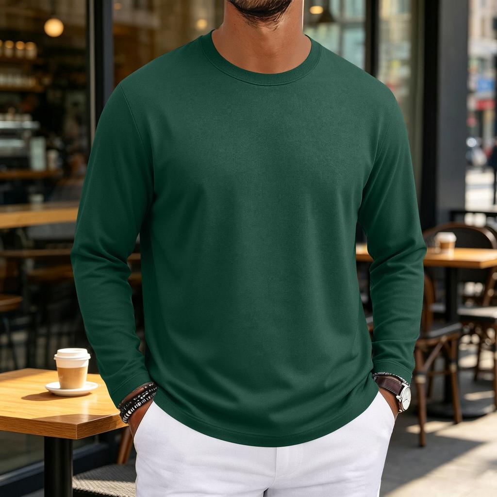 T-shirt da uomo a maniche lunghe con scollo morbido per uso casual quotidiano