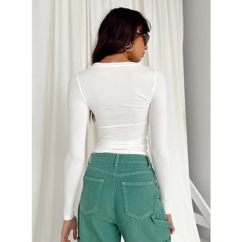 Women's Casual Long-sleeved Solid Color Slim Bottoming T-shirt