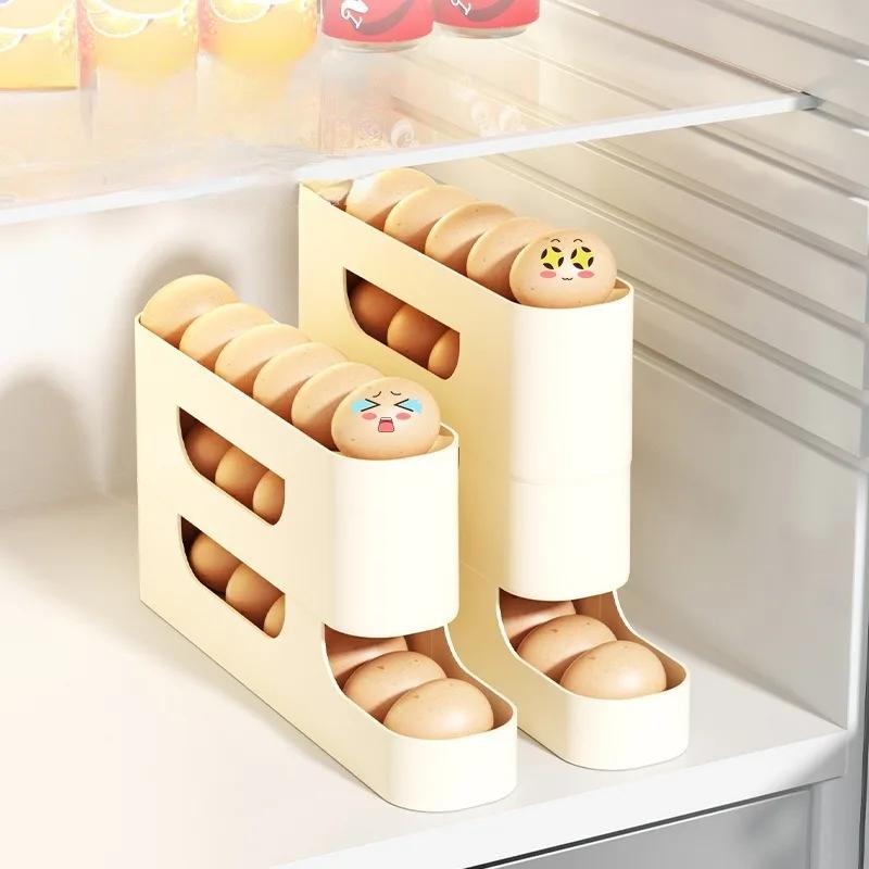 4-lagige Schiebe-Eieraufbewahrungsbox, Eierkarton im Leiterstil, Kühlschrank mit Seitentür, große Kapazität, automatische Eierrollmaschine