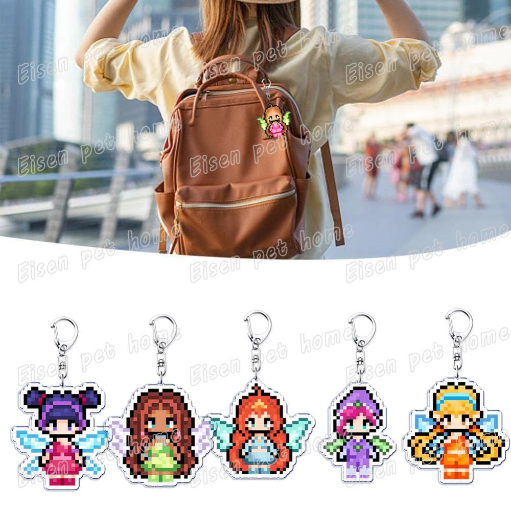 Cute Catoon Pixel Keychains for Women Bag Charm Fairy Stella Musa Tecna Magical Girl Fairies Keyrings Jewelry Friends Gifts