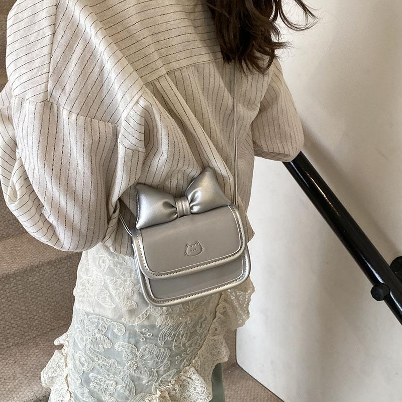 2025 Spring New Contrasting Color Bag Fashionable Sweet Style Girl Bow Shoulder Messenger Bag Mini Change Bag